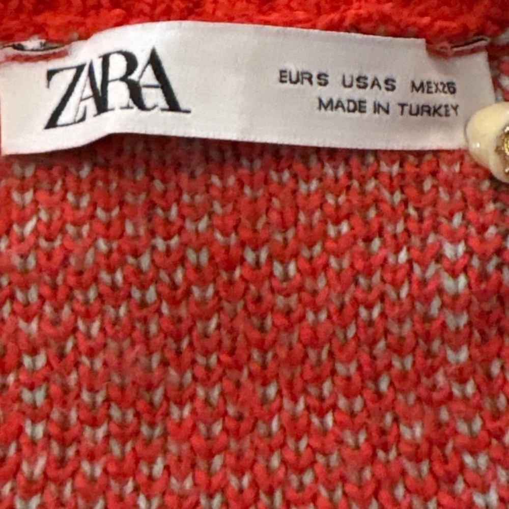 Zara Red Mint Green Daisy Sunburst Jacquard Knit Cropped Sweater Small - Picture 3 of 6